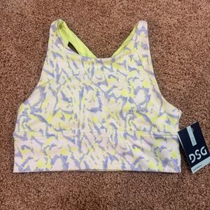 DSG Vibrant Yellow and Purple Patterned Sports Bra
